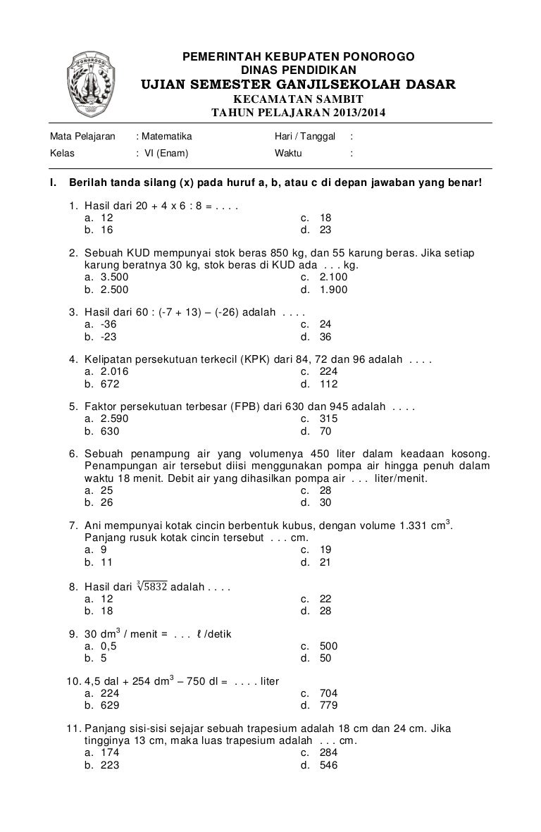 Soal Matematika Kelas 4 Semester 1 Kurikulum 2013 Dalchaebi Soal Matematika Kelas 4 Semester 1 Kurikulum 2013 Dalchaebi