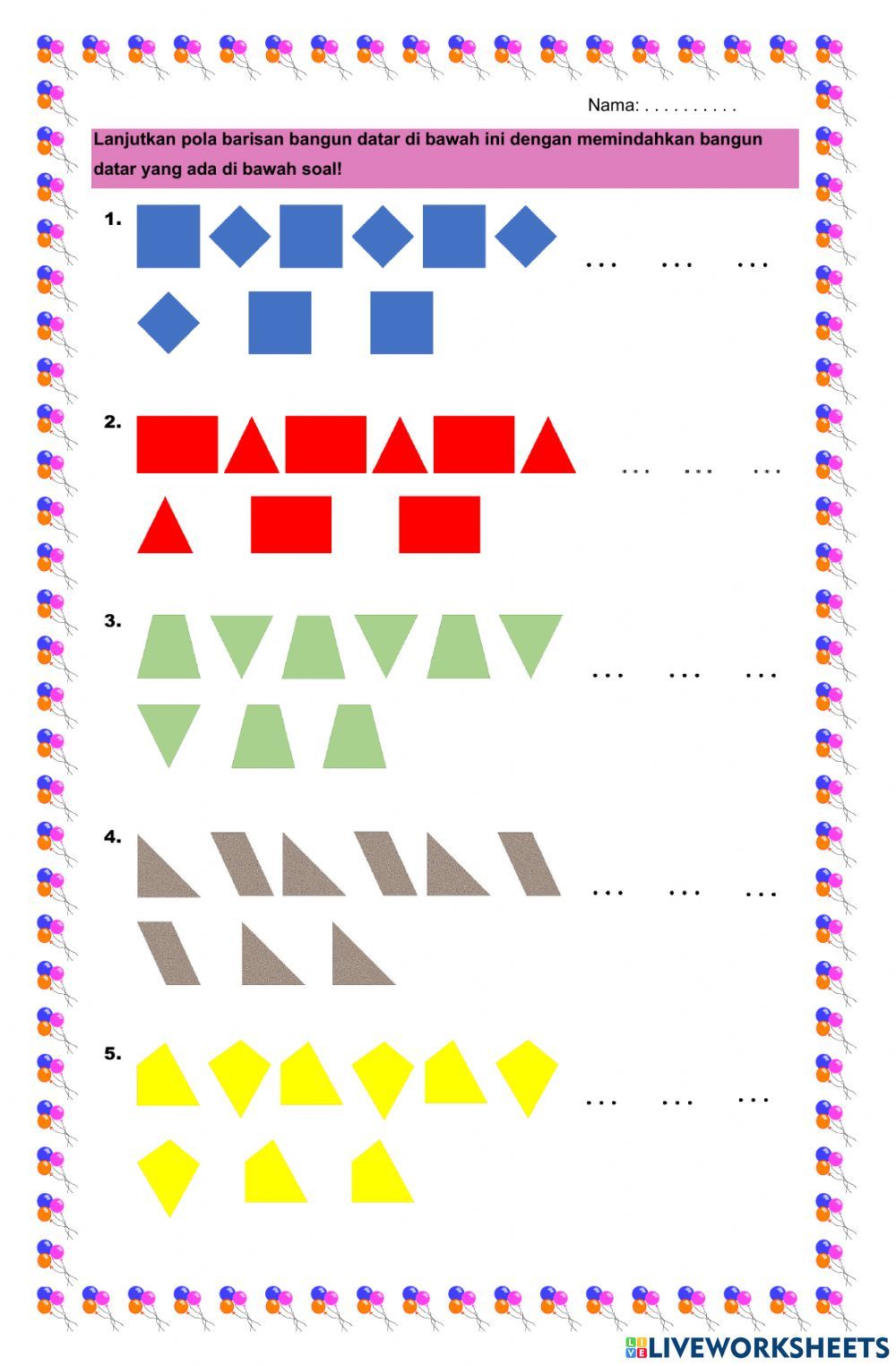 Pola Barisan Bangun Datar interactive worksheet Kids math worksheets