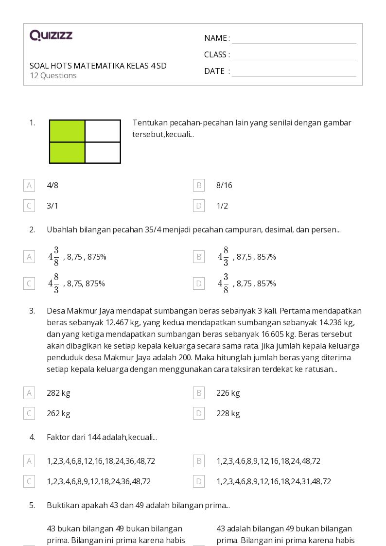Rahasia Terbongkar Contoh Soal HOTS Matematika Kelas 4 SD 2026 Dijamin Paham