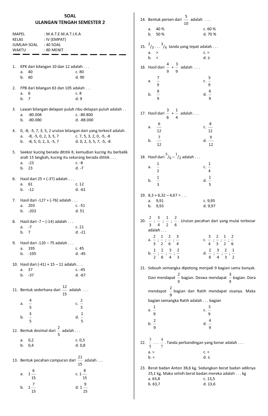 Soal Matematika Kelas 4 Sd Semester 1 Dalchaebi Soal Matematika Kelas 4 Sd Semester 1 Dalchaebi